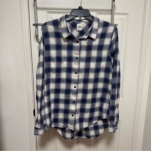Vans Blue White Plaid Flannel Button Up Shirt Youth XL Womens Small